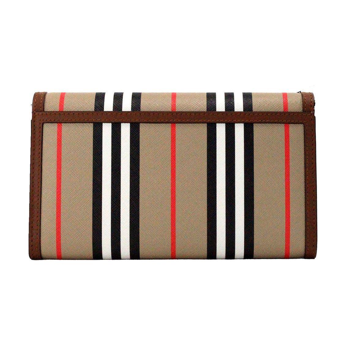 Burberry Hannah Icon Stripe Archive Tan E-Canvas Leather Wallet Crossbody Bag Burberry