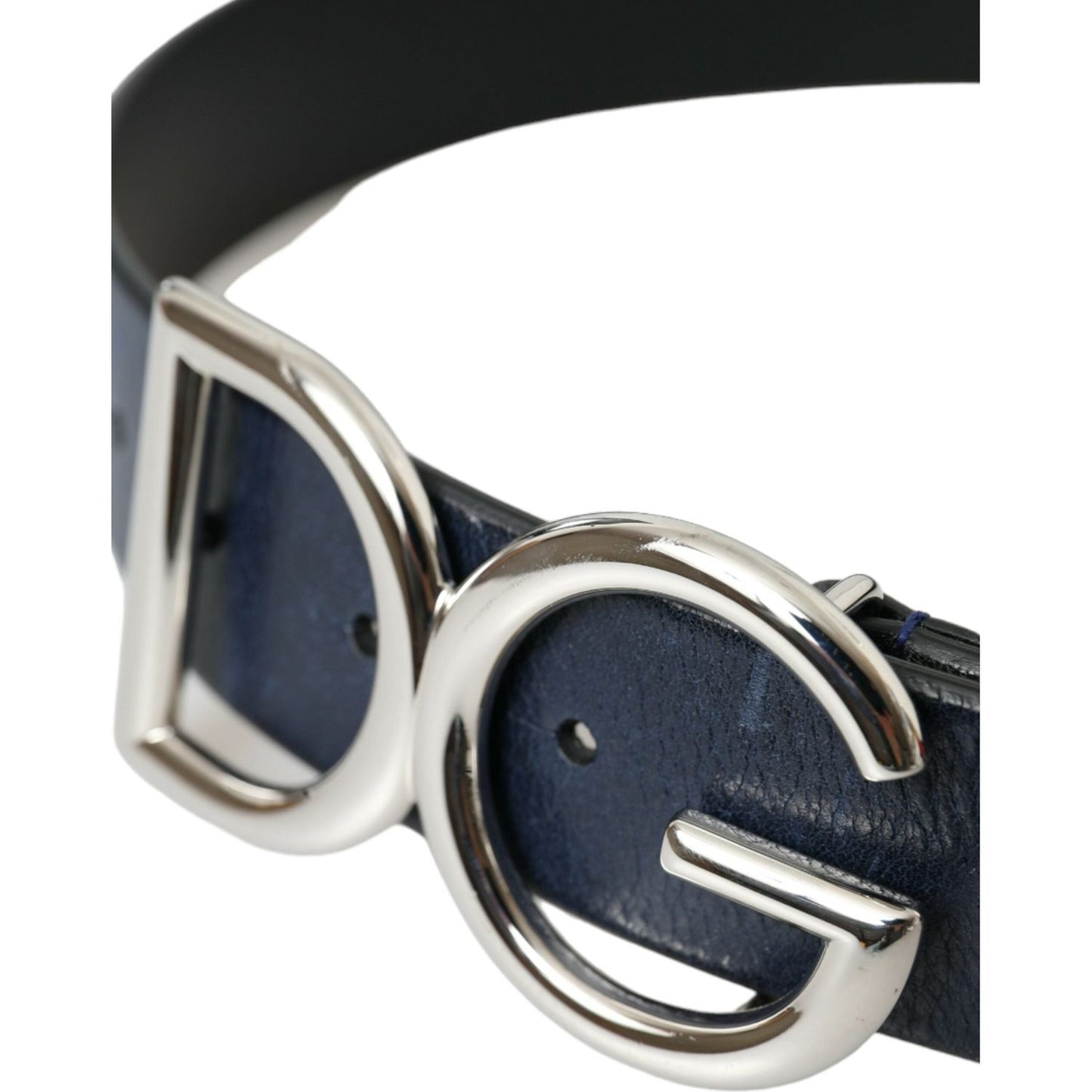 Dolce & Gabbana Blue Leather Silver Metal Logo Buckle Belt Men Dolce & Gabbana