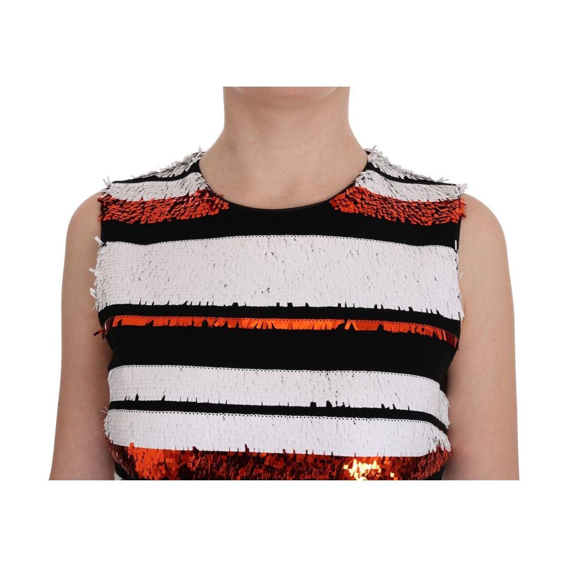 Dolce & Gabbana Multicolored Striped Sequined Stretch Dress 1728,4% Elastane,67345645728,Clothing,Dolce & Gabbana,Dresses - Clothing,Dresses - Women - Clothing,IT42|M,Material: 96% Wool,Midi - Dresses - Clothing,Multicolor,New with tags,Pattern - Dresses