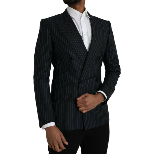 Dolce & Gabbana Black Stripe SICILIA Double Breasted Coat Blazer Dolce & Gabbana