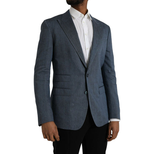 Dolce & Gabbana Blue Linen NAPOLI Single Breasted Coat Blazer Dolce & Gabbana