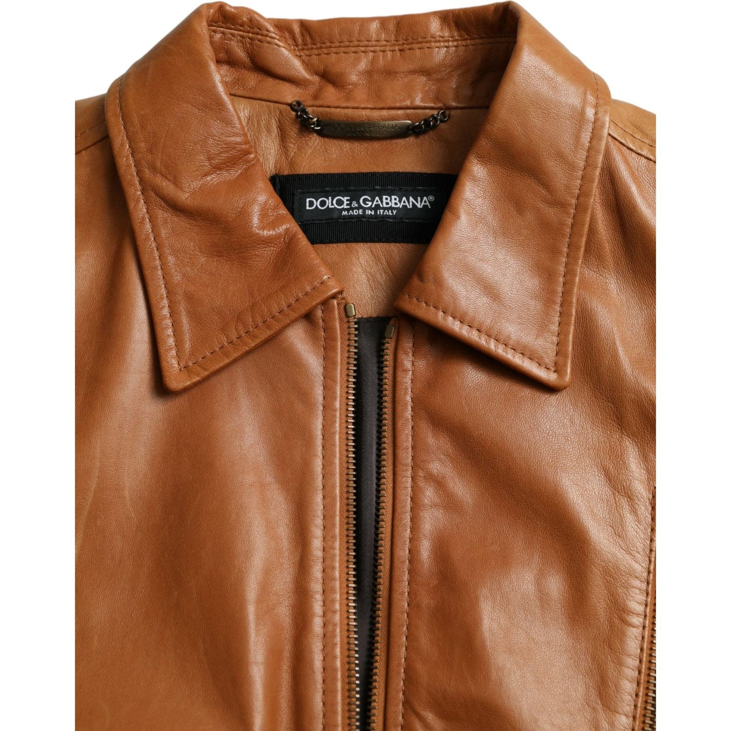 Dolce & Gabbana Brown Lamb Leather Full Zip Blouson Jacket Dolce & Gabbana