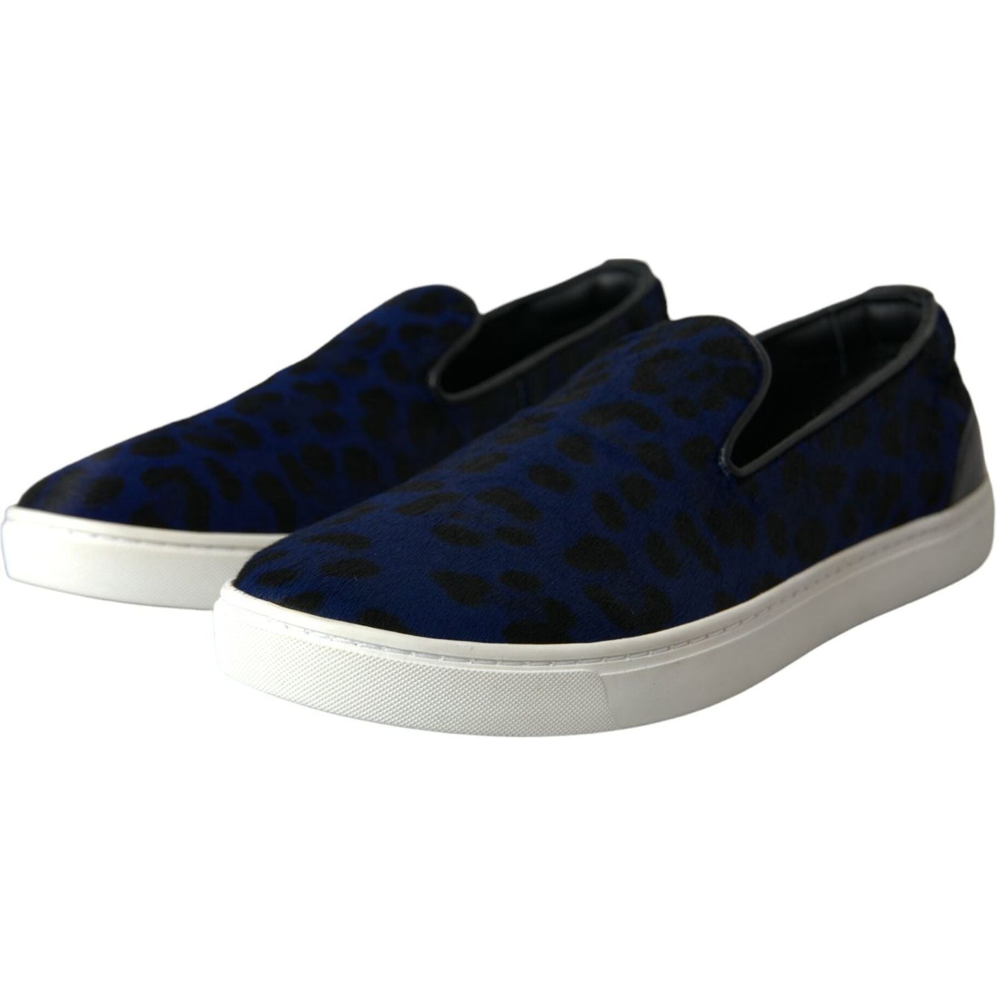 Dolce & Gabbana Blue Calfskin Hair Leopard Sneakers Shoes Dolce & Gabbana