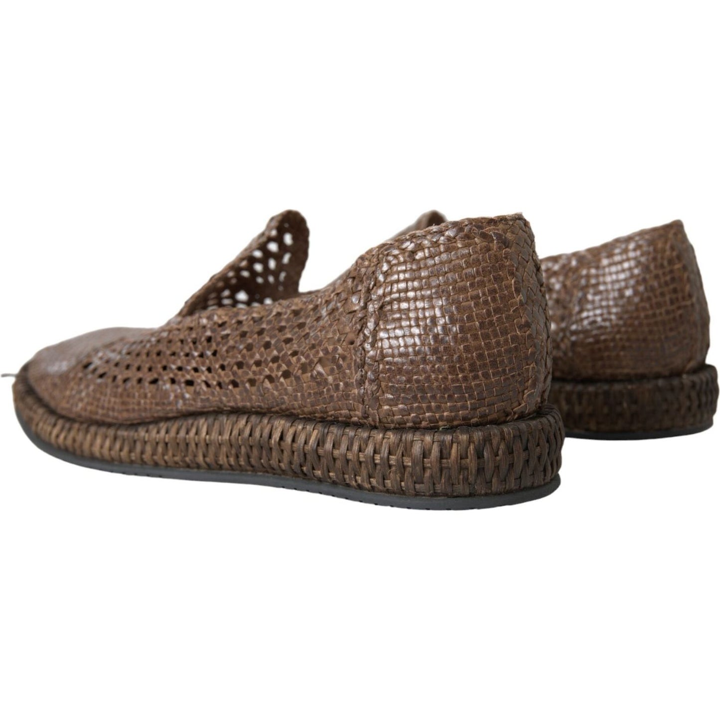 Dolce & Gabbana Brown Woven Leather Loafers Casual Shoes Dolce & Gabbana