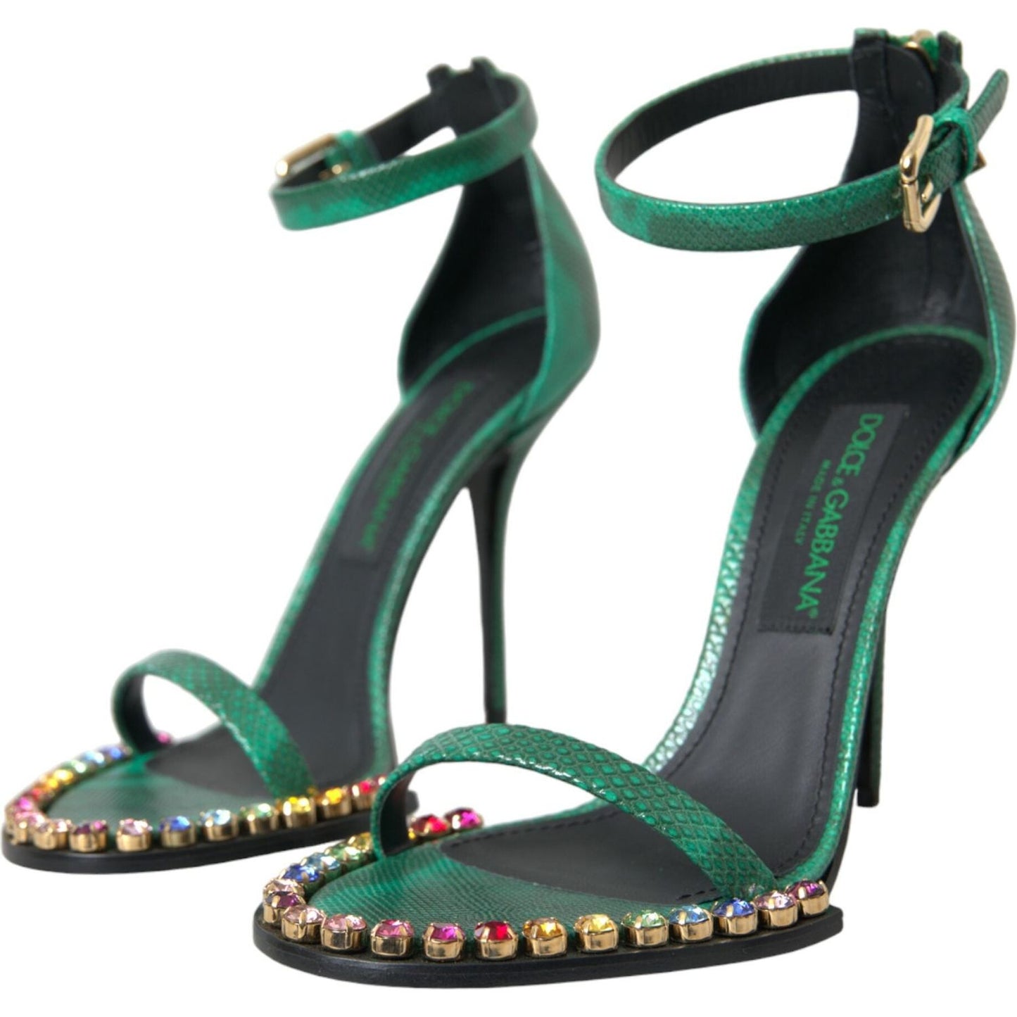 Dolce & Gabbana Green Exotic Leather Crystal Sandals Shoes Dolce & Gabbana