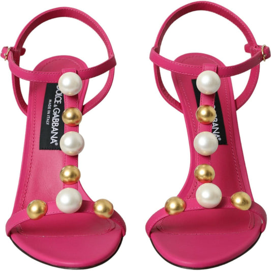 Dolce & Gabbana Pink Embellished Leather Sandals Heels Shoes Dolce & Gabbana