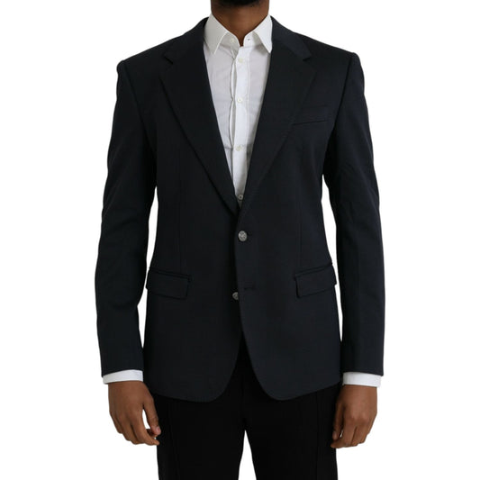 Dolce & Gabbana Dark Blue Cotton Single Breasted Coat Blazer Dolce & Gabbana