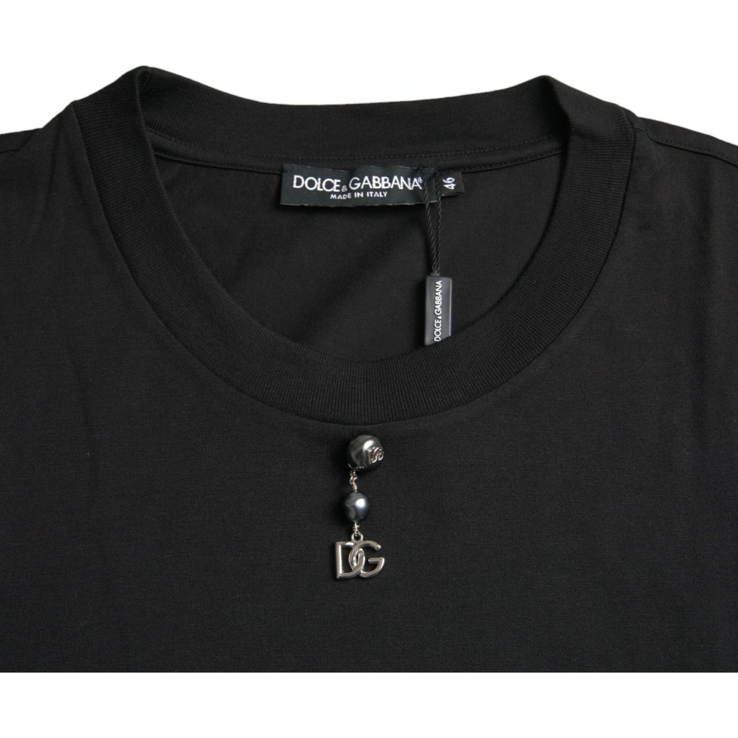 Dolce & Gabbana Black Embellished Cotton Crew Neck T-shirt Dolce & Gabbana