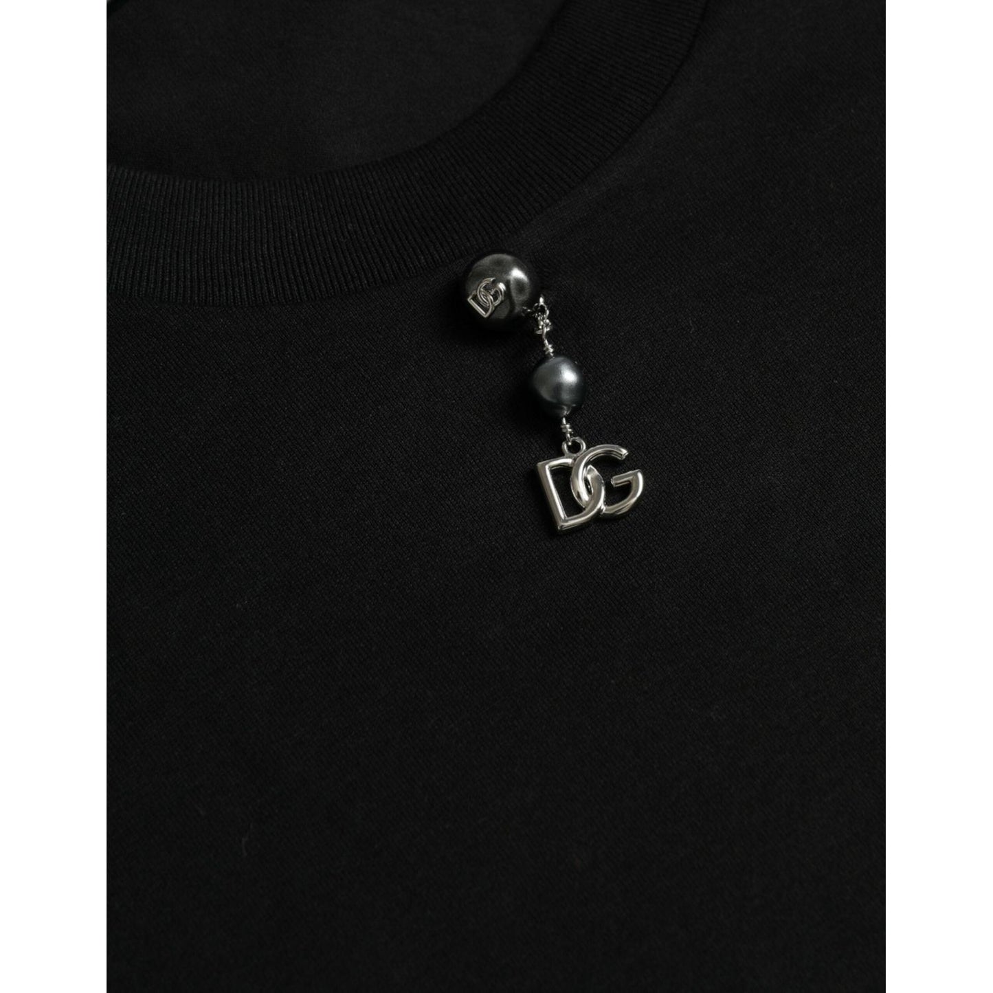 Dolce & Gabbana Black Embellished Cotton Crew Neck T-shirt Dolce & Gabbana