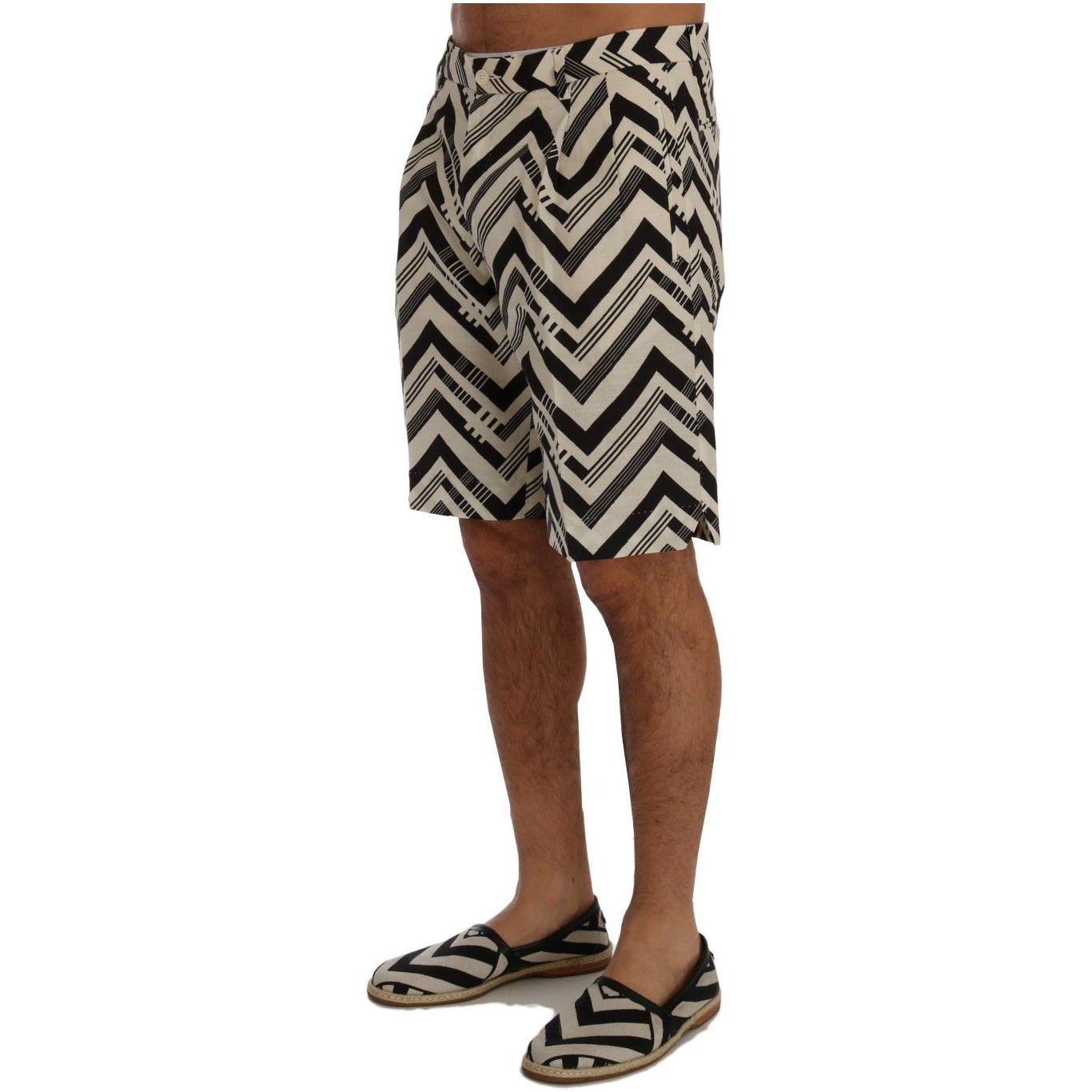 Dolce & Gabbana White Black Striped Cotton Linen Shorts