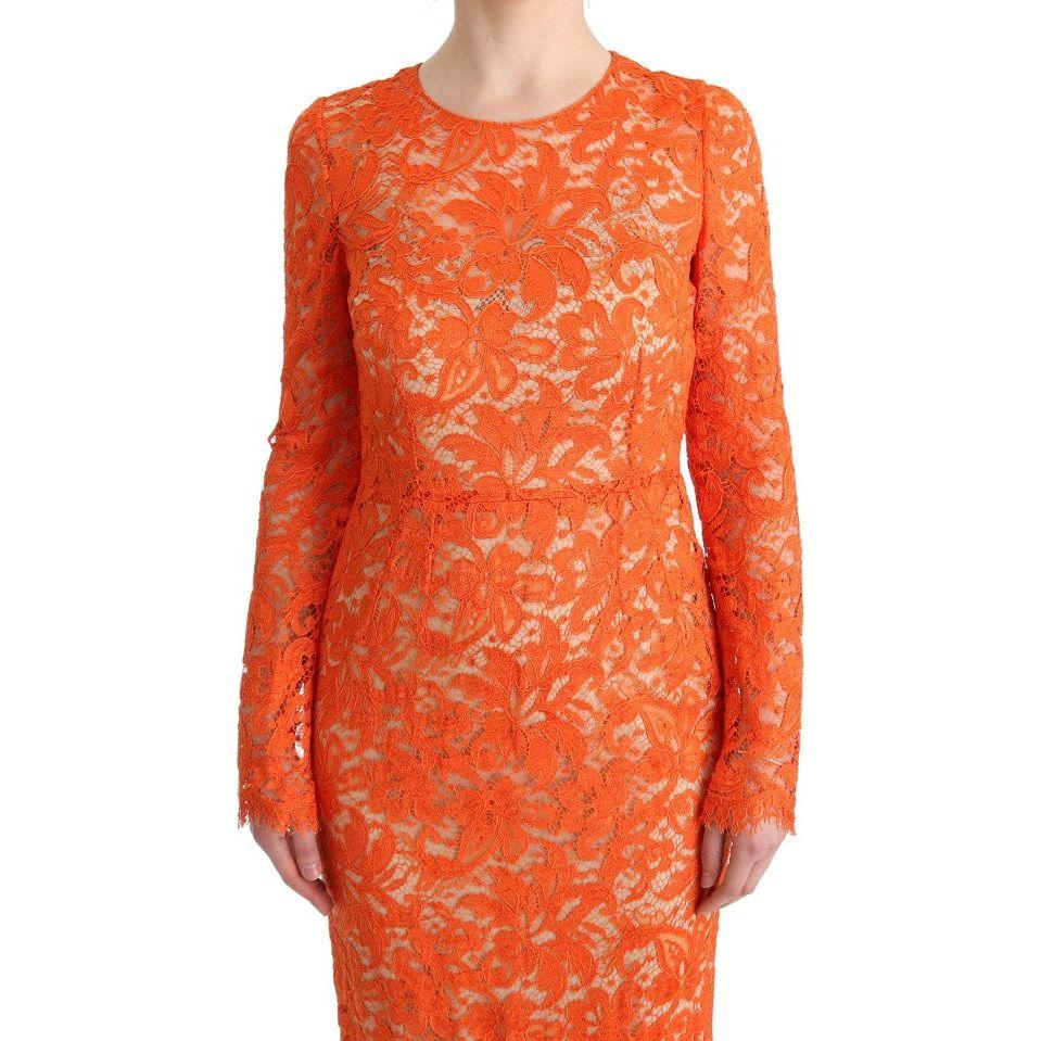 Dolce & Gabbana Elegant Long-Sleeve Full-Length Orange Sheath Dress Dolce & Gabbana