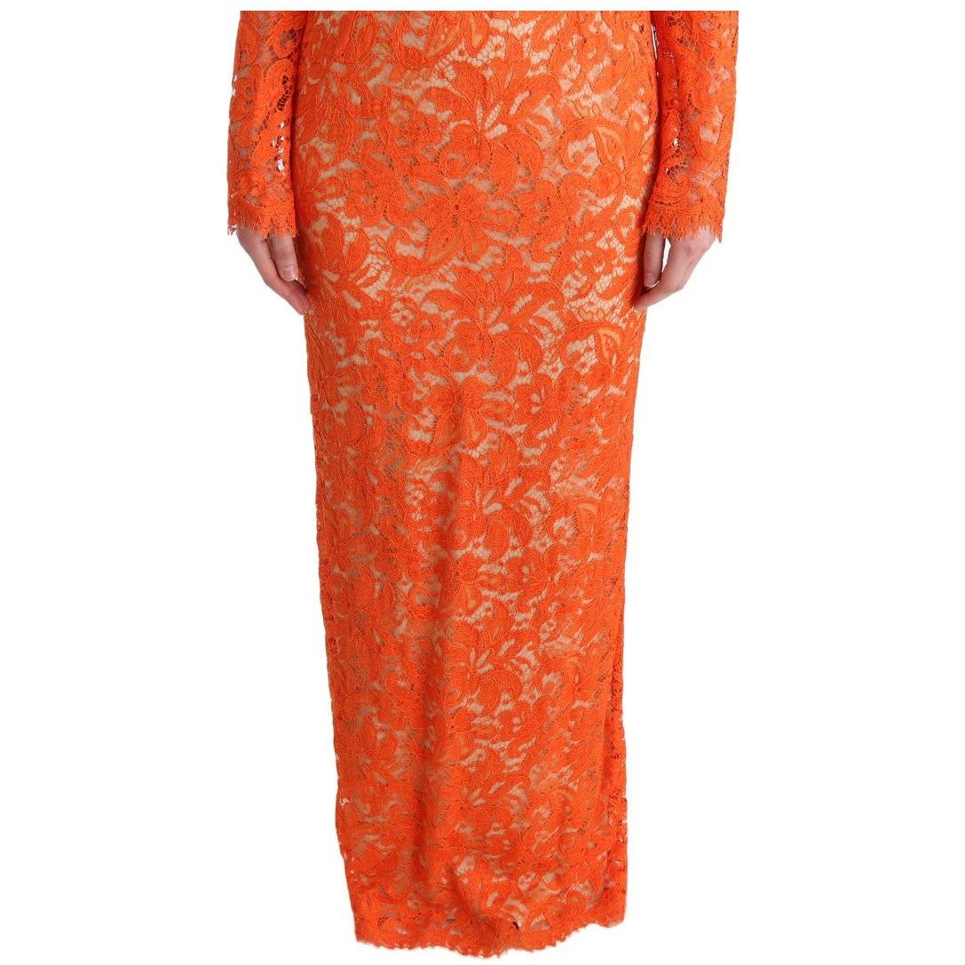 Dolce & Gabbana Elegant Long-Sleeve Full-Length Orange Sheath Dress Dolce & Gabbana