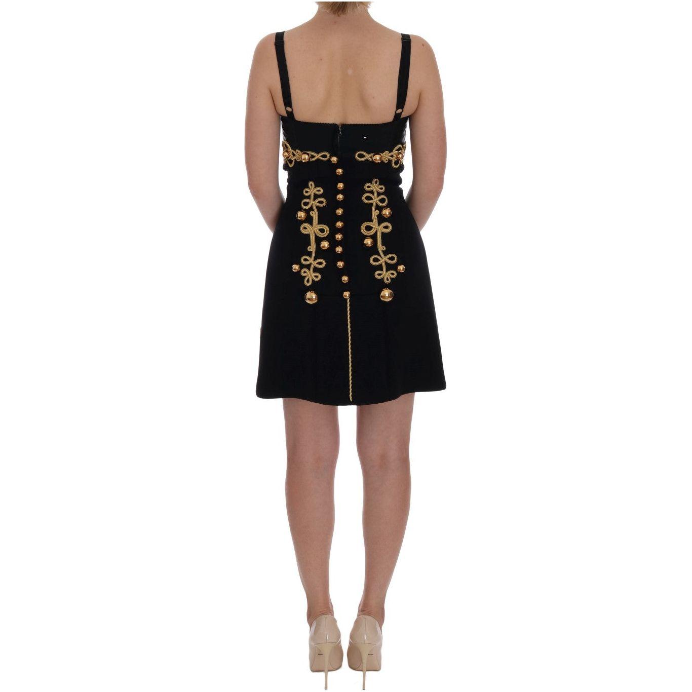 Dolce & Gabbana Elegant Black A-Line Sleeveless Dress with Gold Details Dolce & Gabbana