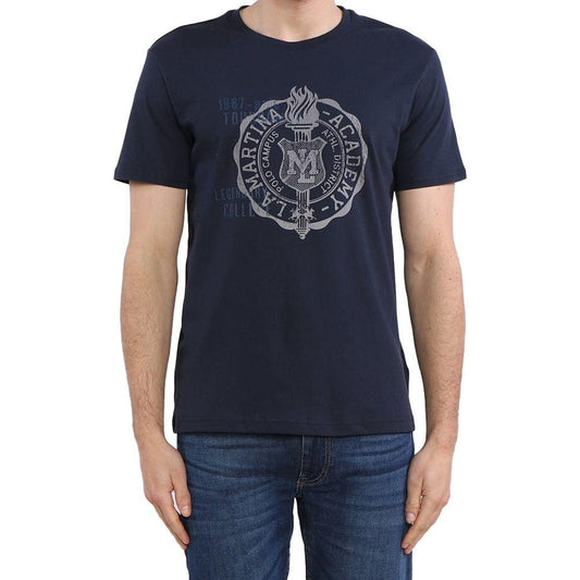 La Martina Crew Neck Graphic Jersey Tee - Refined Blue Cotton La Martina