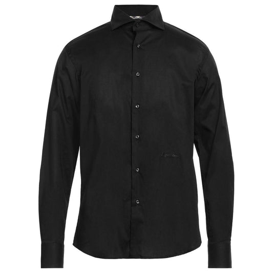 Aquascutum Elegant Black Cotton Shirt with Logo Embroidery Aquascutum