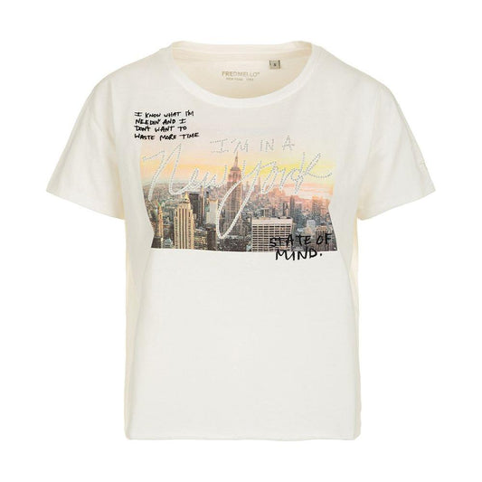 Fred Mello Dazzling Rhinestone Graphic White Tee Fred Mello