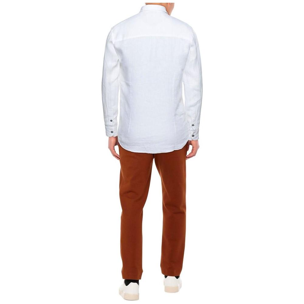 Alpha Studio Elegant White Linen Shirt for Men Alpha Studio