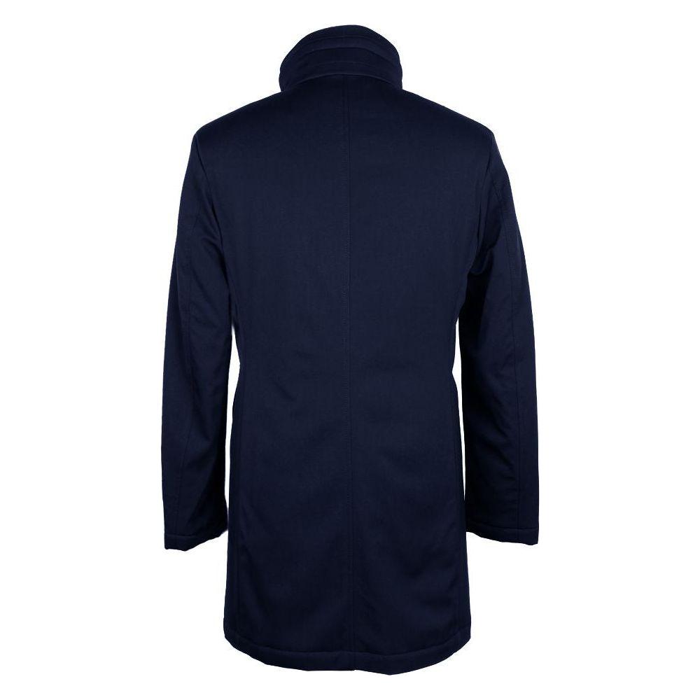 Made in Italy Elegant Blue Virgin Wool Storm System Coat Made in Italy