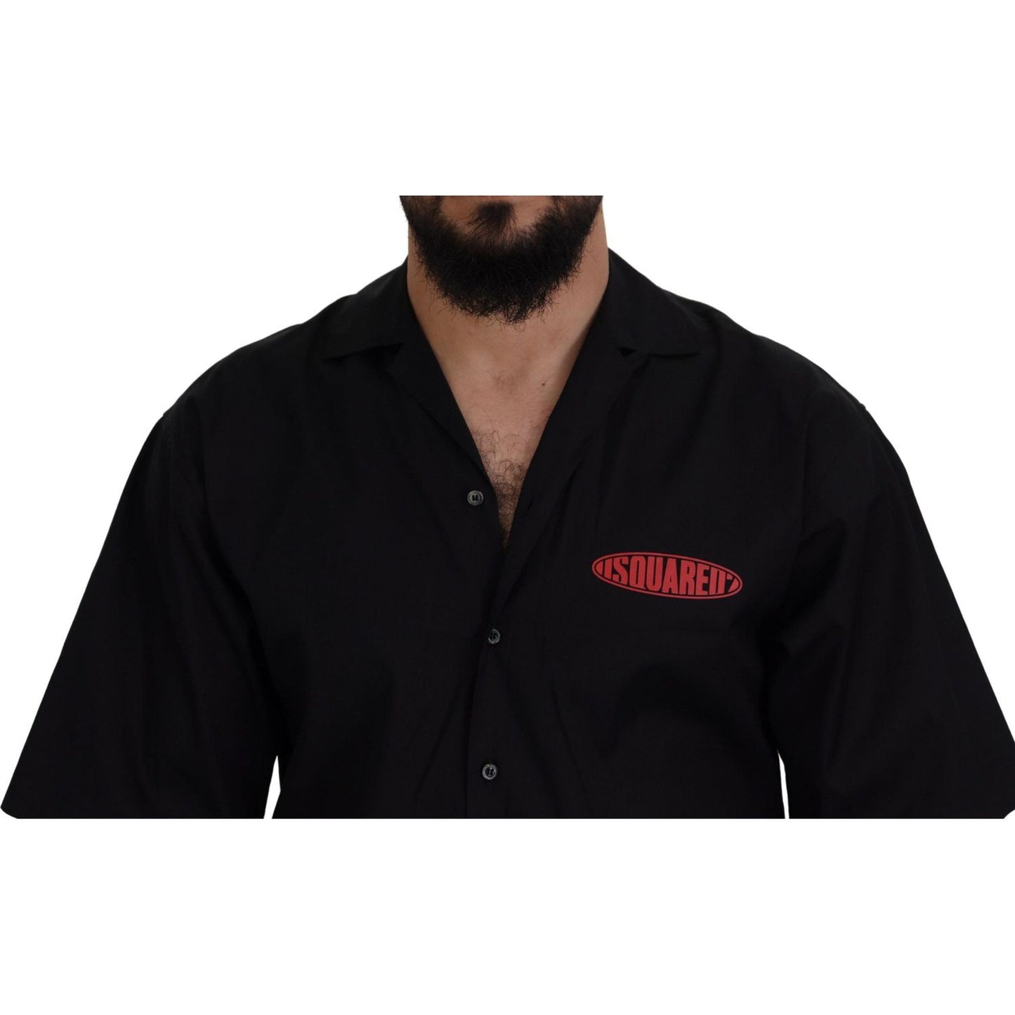 Dsquared² Black Cotton Collared Logo Print Short Sleeve Shirt Dsquared²