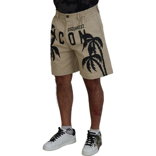 Dsquared² Beige Cotton Logo Printed Above Knee Shorts Dsquared²