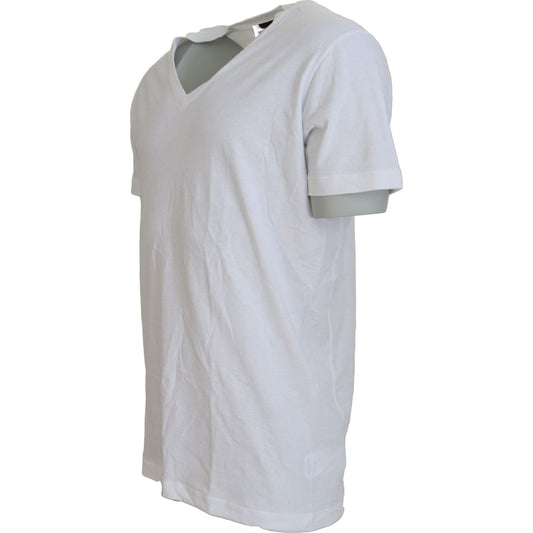 Dsquared² White Cotton Linen Short Sleeves V-neck T-shirt Dsquared²