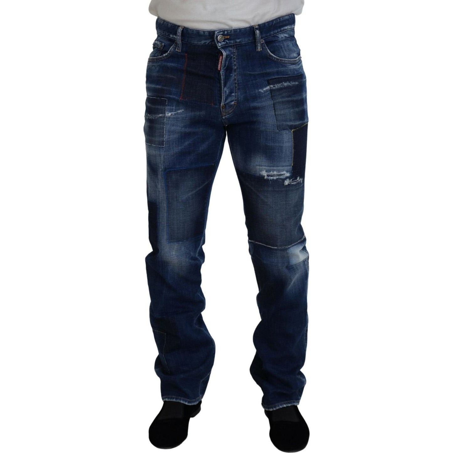 Dsquared² Blue Washed Patchwork Straight Fit Denim Jeans Dsquared²