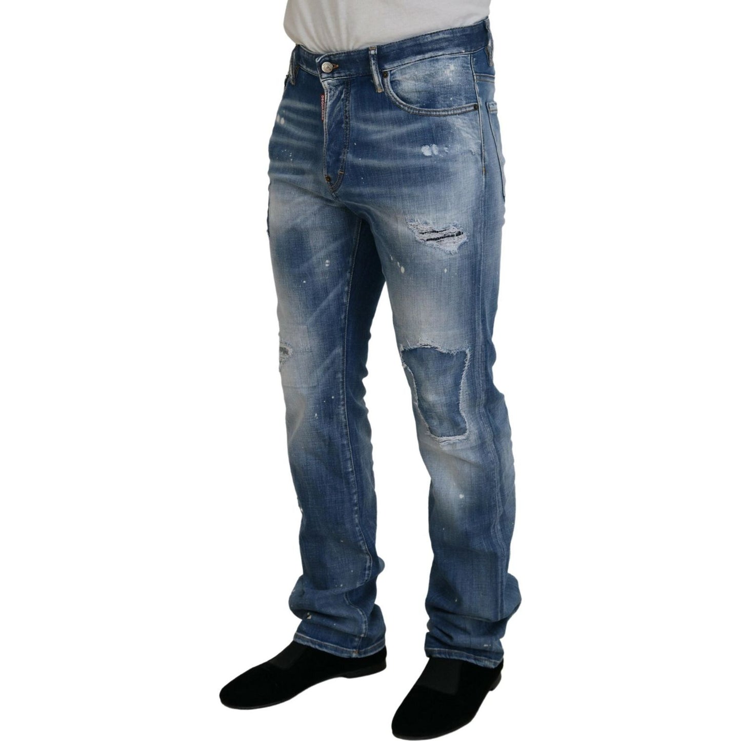 Dsquared² Blue Washed Tattered Straight Fit Casual Denim Jeans Dsquared²