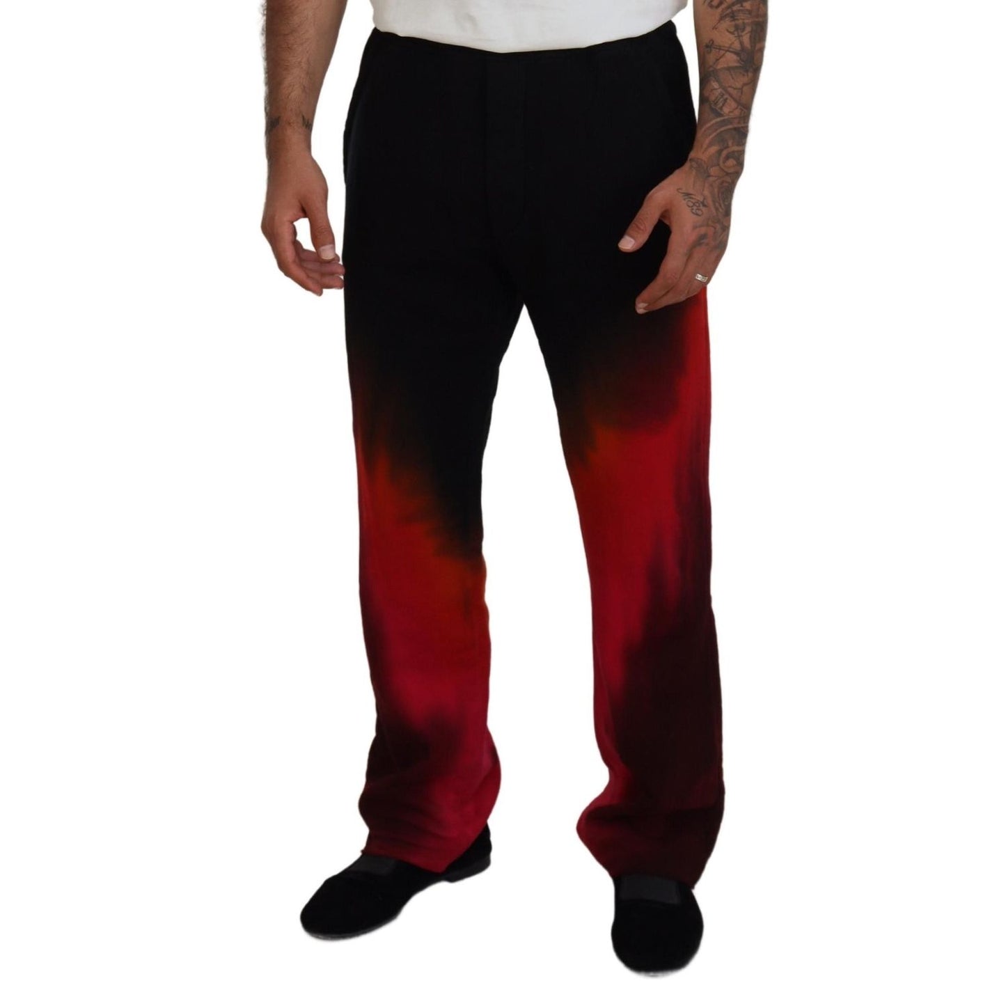 Dsquared² Black Red Cotton Logo Print Casual Pants