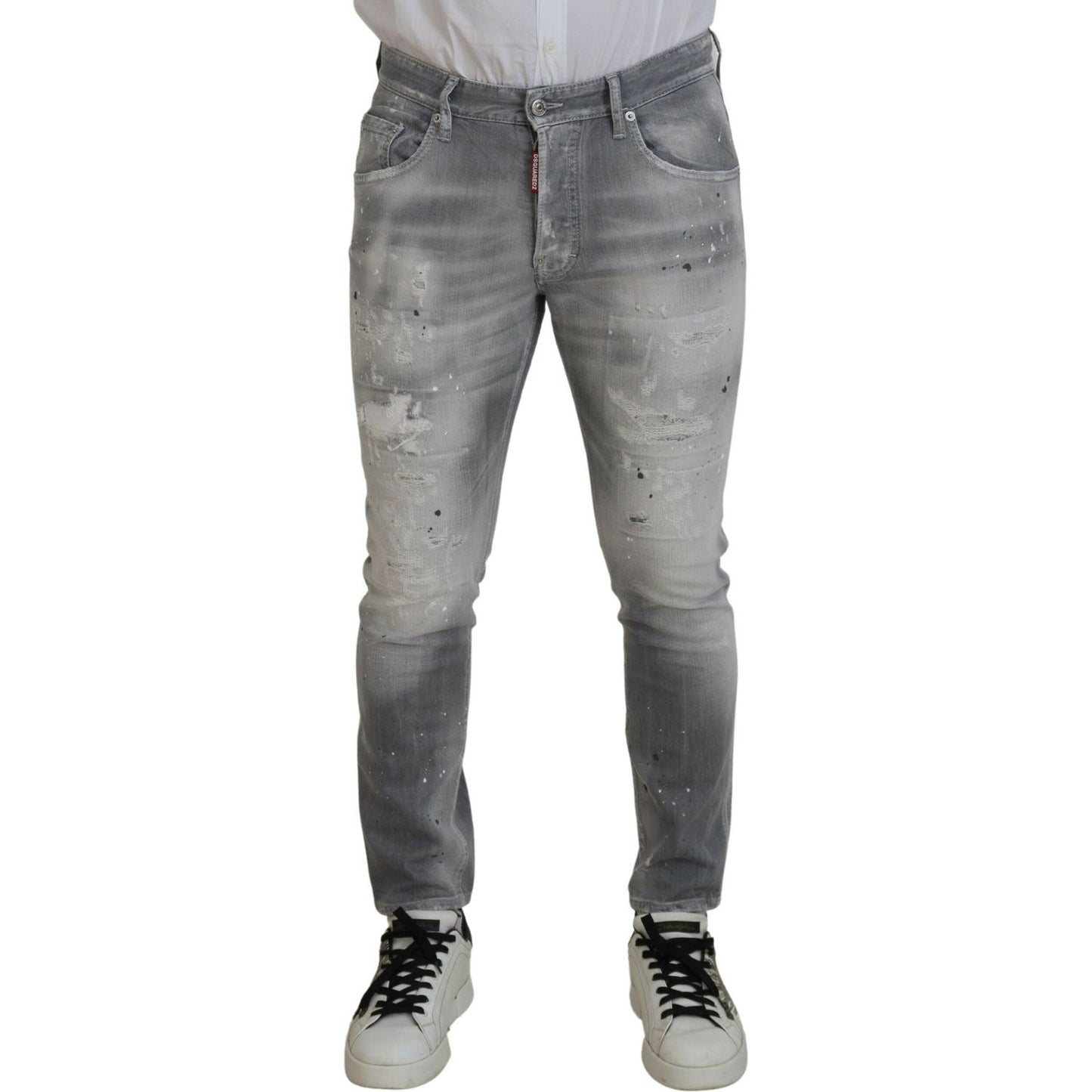 Dsquared² Gray Washed Cotton Slim Fit Casual Men Denim Jeans Dsquared²