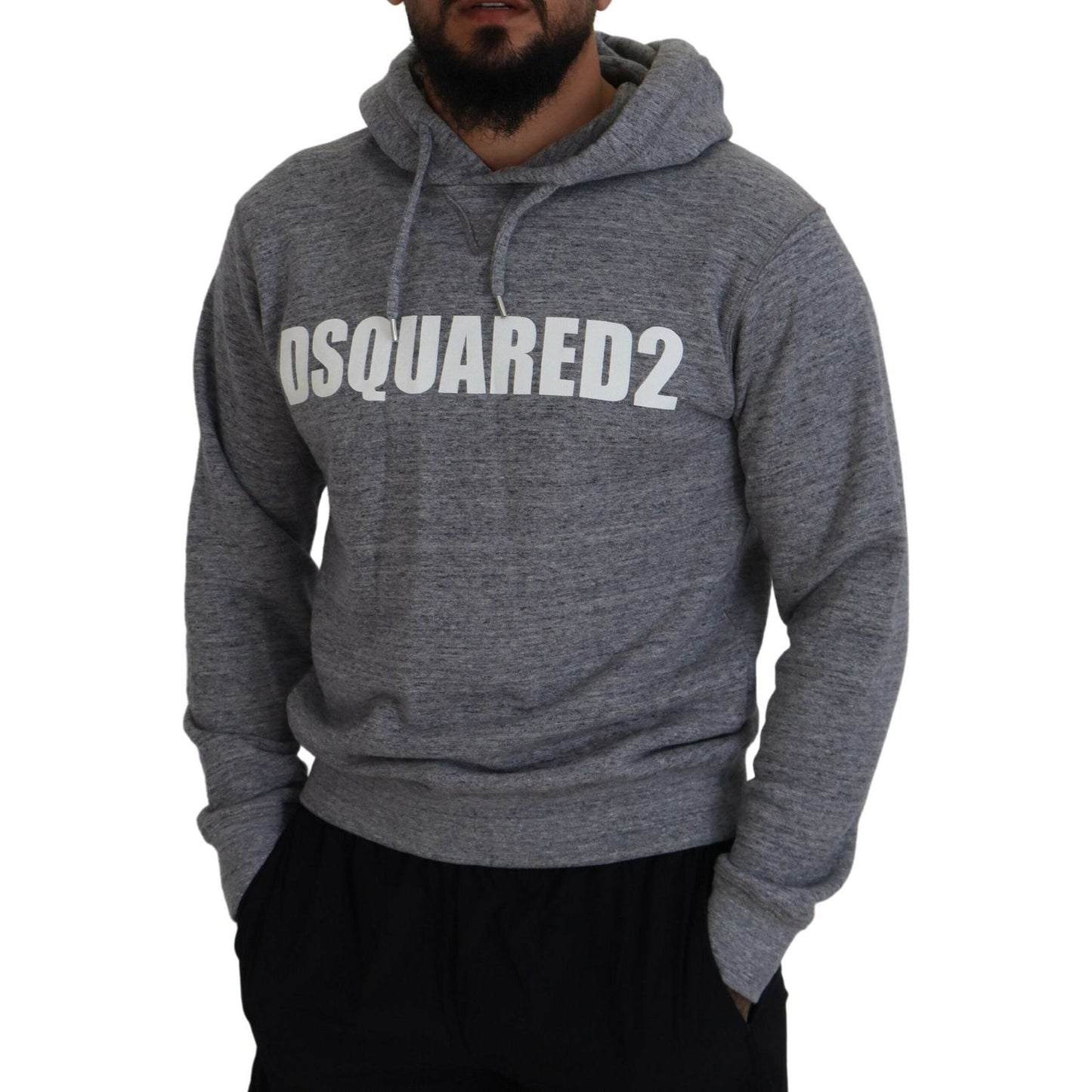 Dsquared² Gray Cotton Hooded Logo Print Men Pullover Sweater Dsquared²