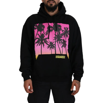 Dsquared² Black Cotton Hooded Printed Men Pullover Sweater