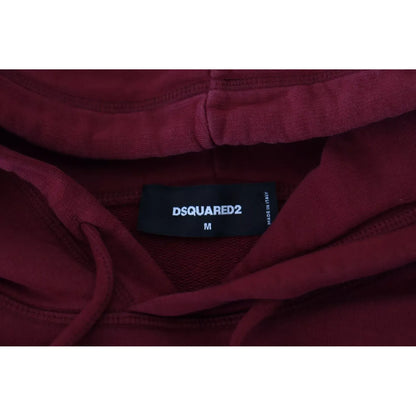 Dsquared² Maroon Cotton Tattered Hooded Printed Pullover Sweater