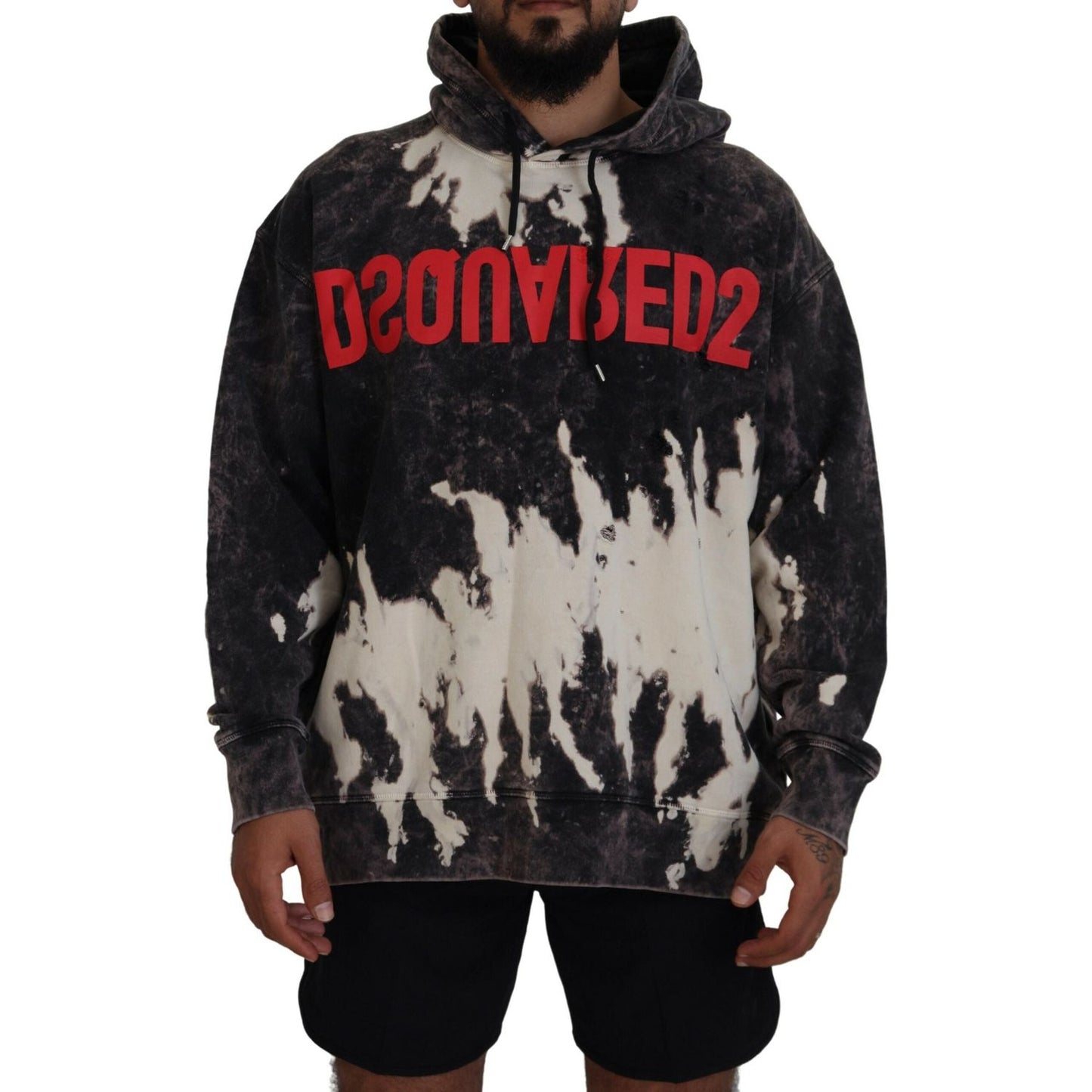 Dsquared² Gray Wash Hooded Printed Men Pullover Sweater Dsquared²