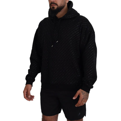 Dsquared² Black Cotton Hooded Printed Men Pullover Sweater