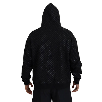 Dsquared² Black Cotton Hooded Printed Men Pullover Sweater