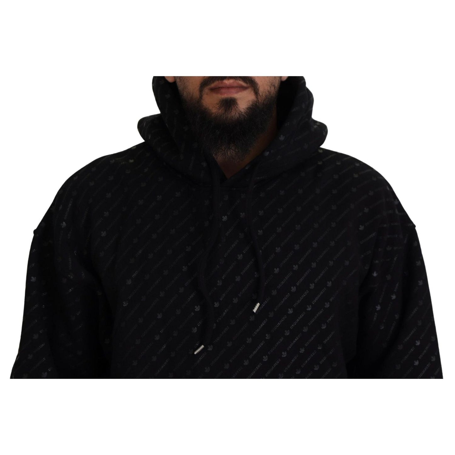 Dsquared² Black Cotton Hooded Printed Men Pullover Sweater
