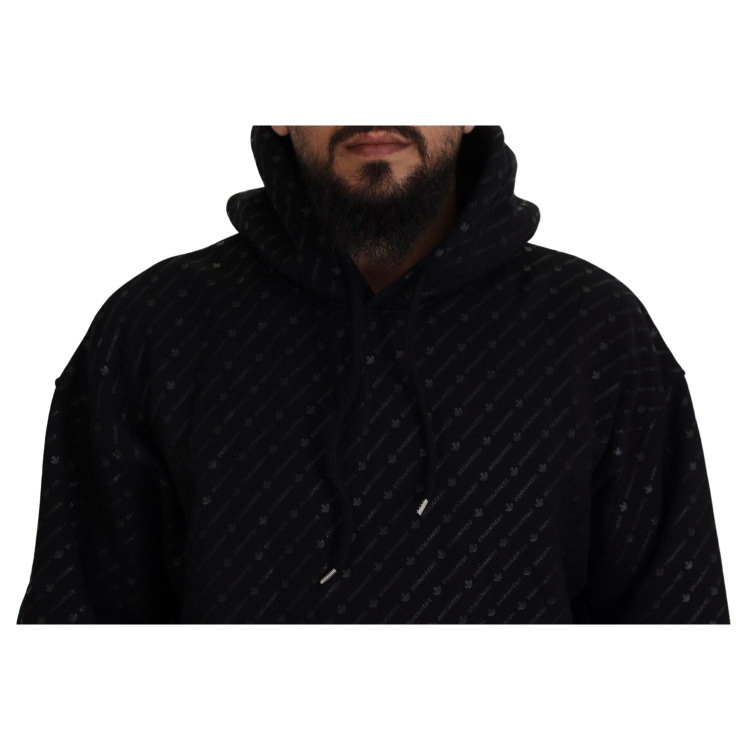 Dsquared² Black Cotton Hooded Printed Men Pullover Sweater