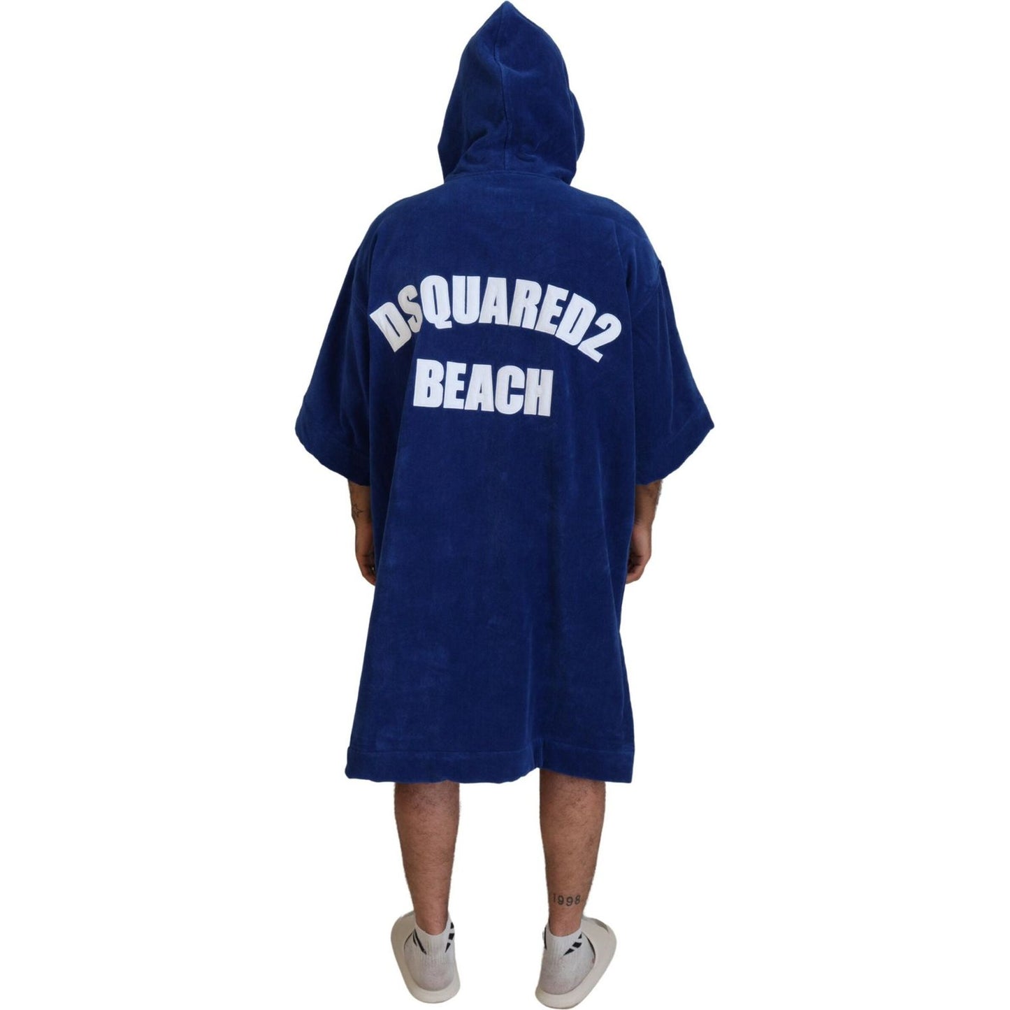 Dsquared² Blue Poncho Men Hooded Beachwear Changing Robe Dsquared²