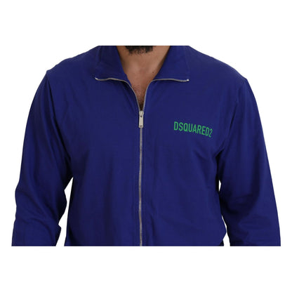 Dsquared² Blue Cotton Printed Collared Men Full Zip Sweater