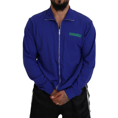 Dsquared² Blue Cotton Printed Collared Men Full Zip Sweater