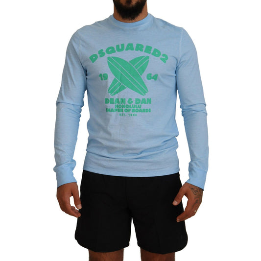 Dsquared² Light Blue Printed Long Sleeves Men Sweater