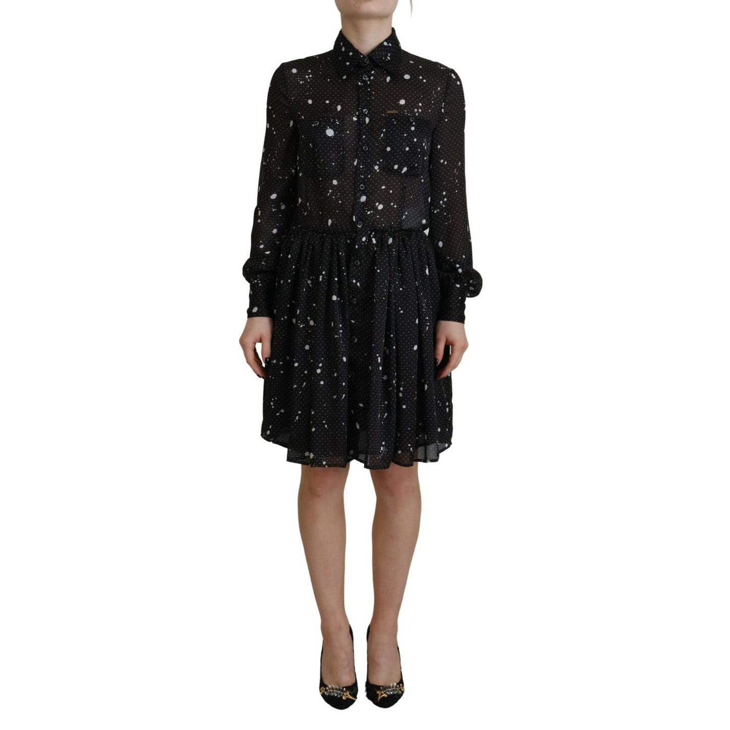 Dsquared² Black Polka Dot Long Sleeves Button Down Dress