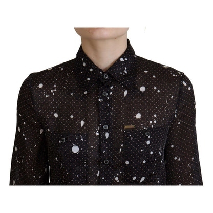 Dsquared² Black Polka Dot Long Sleeves Button Down Dress