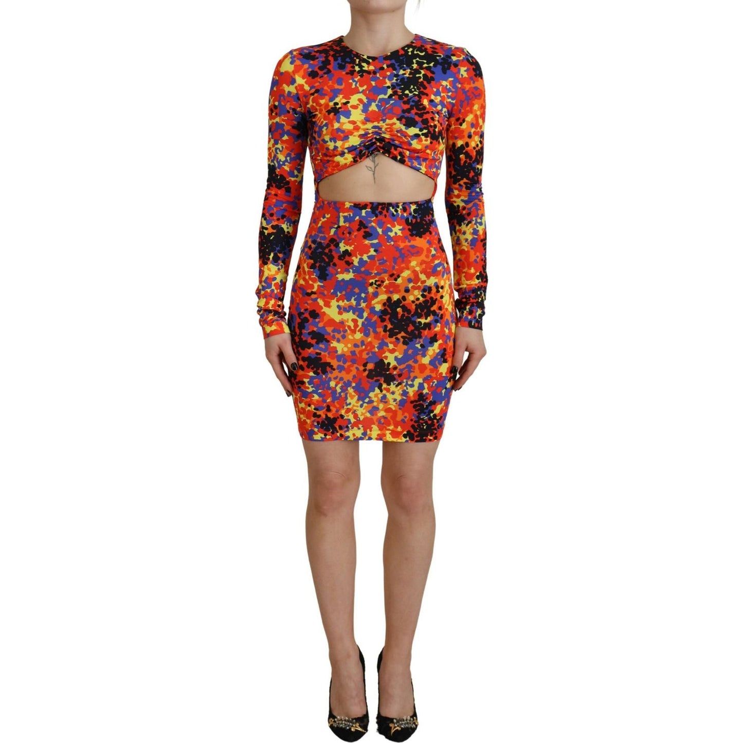 Dsquared² Multicolor Batik Open Belly Long Sleeves Dress 1728,67345645728,Clothing,Dresses - Clothing,Dresses - Women - Clothing,Dsquared²,IT38 | XS,Longsleeve - Dresses - Clothing,Material: 92% Viscose 8% Elastane,Multicolor,Preowned / Defect,Short - Dre
