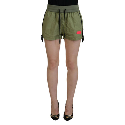 Dsquared² Green Cotton Mid Waist Drawstring Tapered Shorts