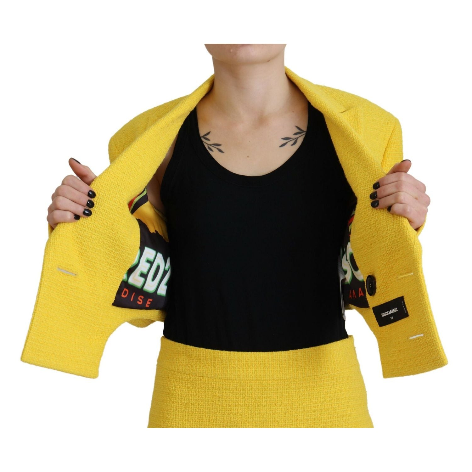 Dsquared² Yellow Double Breasted Mini Suit Blazer Skirt Set