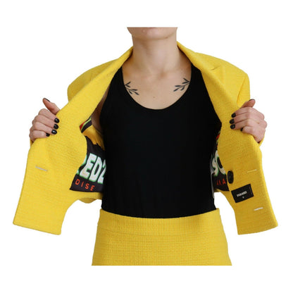 Dsquared² Yellow Double Breasted Mini Suit Blazer Skirt Set