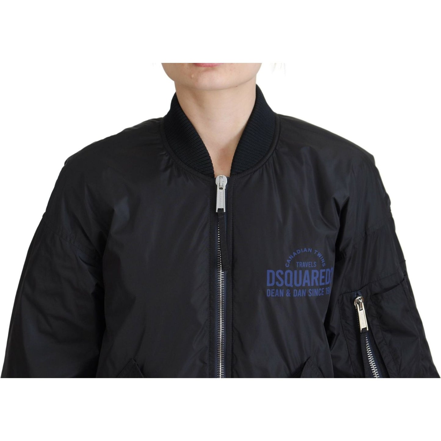 Dsquared² Black Logo Print Full Zip Women Bomber Jacket Dsquared²