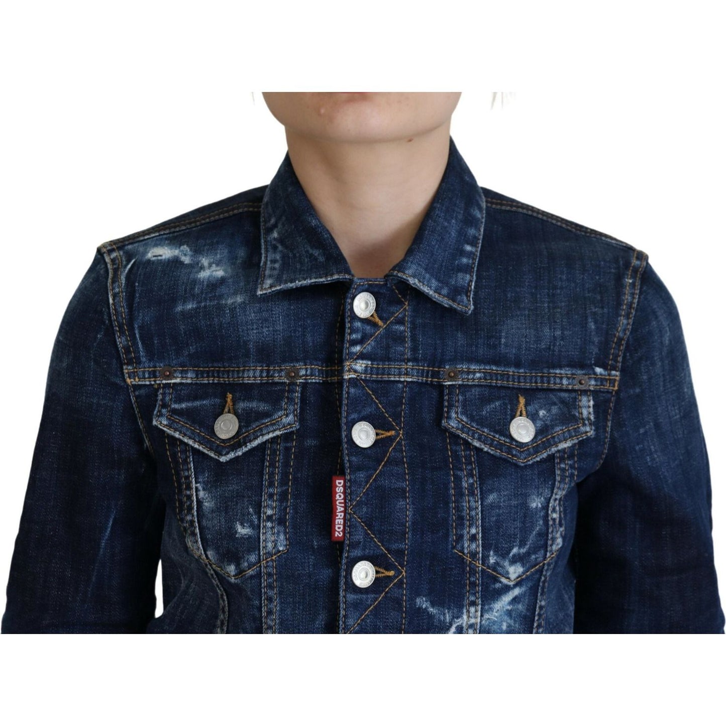 Dsquared² Blue Icon Printed Distressed Denim Jacket Dsquared²