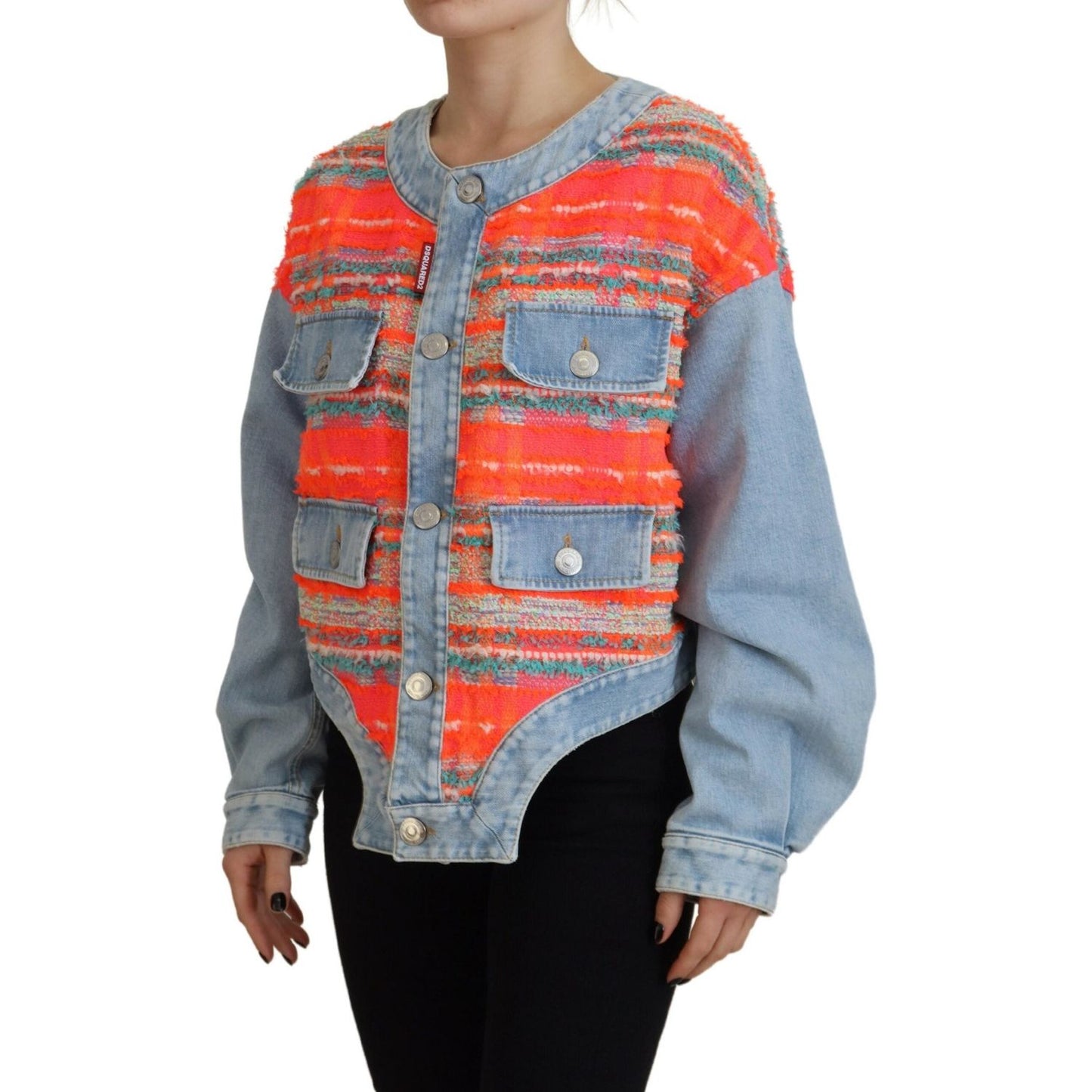 Dsquared² Orange Blue Panelled Button Front Denim Jacket Dsquared²